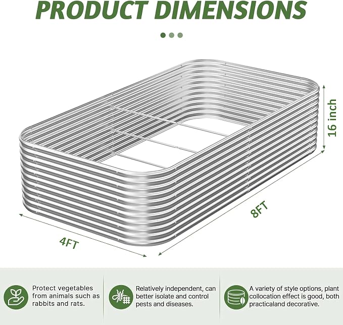 4 Pack Tall Corrugated Galvanized Steel Raised Garden Bed Outdoor | Metal Above Ground Garden Bed for Vegetables and Flowers, Raised Beds for Gardening-8x4FT