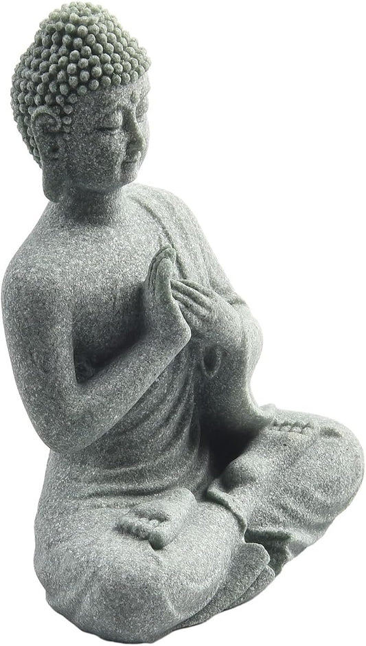 Garden Buddha Resin Stone Statue for Outdoor and Indoor Zen Decor Sandstone Effect Lawn Ornament for Home and Garden Landscaping or Meditation Space(C)