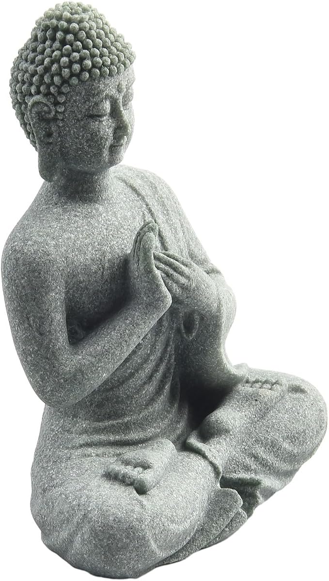 Garden Buddha Resin Stone Statue for Outdoor and Indoor Zen Decor Sandstone Effect Lawn Ornament for Home and Garden Landscaping or Meditation Space(C)