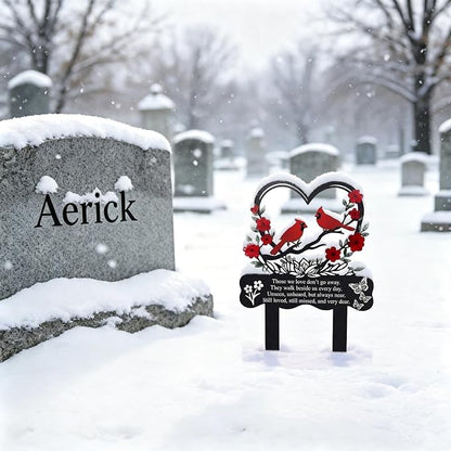 Red Cardinals Cemetery Decorations for Grave, Metal Grave Marker for Outdoors Yard Garden Sympathy Decor, Memorial Plaque Stake for Remembrance Mom Dad Friends