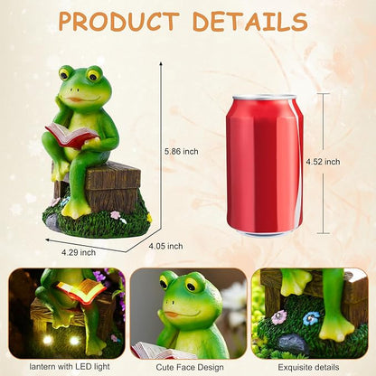 Solar Frog Garden Decor - Resin Frog Decor with LED Lights Outdoor Patio Yard Decor Garden Statue - Unique Frog Gifts for Mom Women