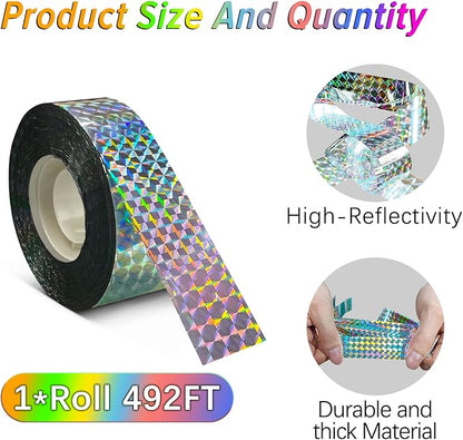 Benasan [492FT] Effective Birds Scare Ribbon, Reflective Flash Reflectors to Keep Pigeons, Hawks, Woodpeckers, Geeses Away from Trees Plants Crops