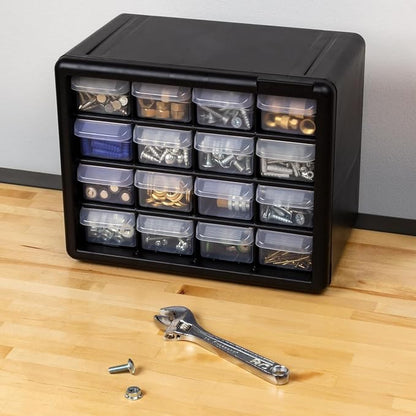 Akro-Mils 16-Drawer Plastic Drawer Storage Cabinet for Garage Organization, Beads, Makeup Organizer, Building Bricks Storage, Teacher Toolbox, 10-1/2" W x 6-1/2" D x 8-1/2" H, 10116 Black (Pack of 2)