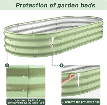 Galvanized Raised Garden Bed Outdoor, 6x3x1FT Metal Heavy Duty Planter Boxes for Gardening, Easy Assemble Bottomless Big Oval Plant Container Kit for Vegetable, Flower, Fruit, Tomatoes, Green
