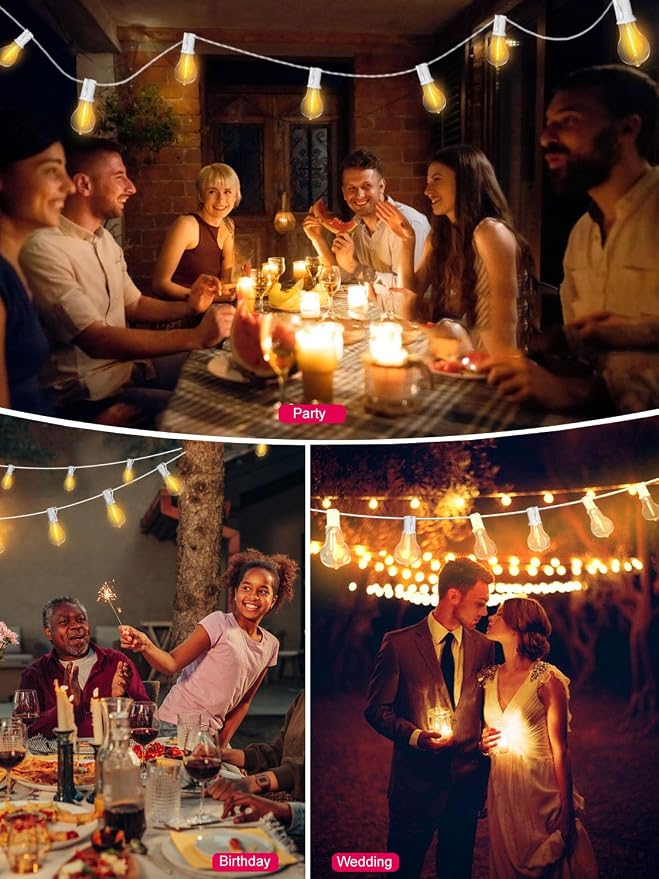 DAMAING Outdoor String Lights 75FT Waterproof Patio Lights with 38 Shatterproof Dimmable Edison LED Bulbs,Connectable Outdoor Lighting for Backyard,Garden and Wedding Outside, 2200K White Cord