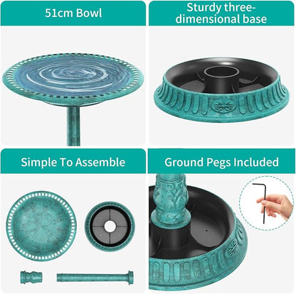 AISITIN 28 Inch Bird Bath with 3.5W Solar Fountain for Outside, Polyresin Pedestal Bird Baths for Outdoor Garden Courtyard Decoration, Weather-Resistant Birdbaths with 20" Bowl & 8 Nozzles, Green