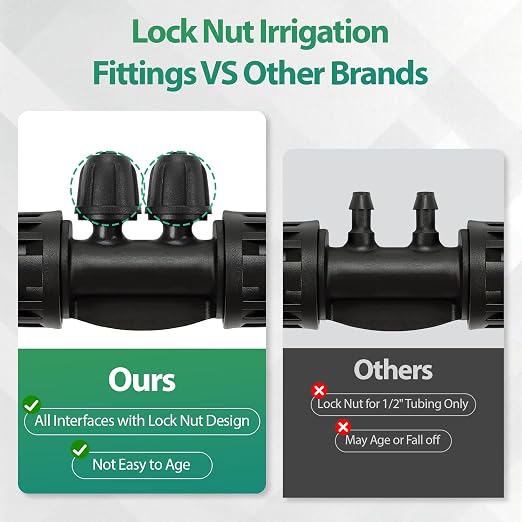 RedChili 12 Pcs 1/2" to 1/4" Drip Irrigation Fittings, Dripline 1/2 Inch (1/2" ID x0.6-0.65" OD) to 1/4 Inch Reducing Tee Adapter Drip Tubing Barbed Lock Nuts 1/2" to 1/4" Irrigation 4 Way Connectors