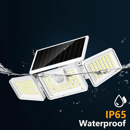 INCX 156 LED Solar Motion Lights Outdoor 2 Pack, 3 Heads Solar Security Lights with Motion Sensor IP65 Waterproof, Flood Lights for Wall, Patio, Garden, Porch, Garage White
