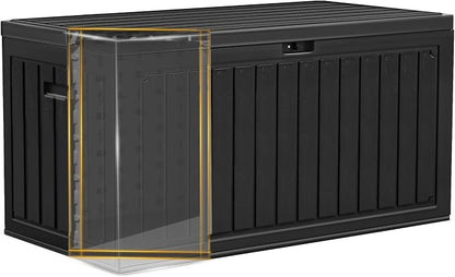 YITAHOME 90 Gallon Double-Wall Deck Box with Side Handles | Outdoor Large Storage for Patio Furniture Cushions, Garden Pool Accessories, Water Resistant & Lockable