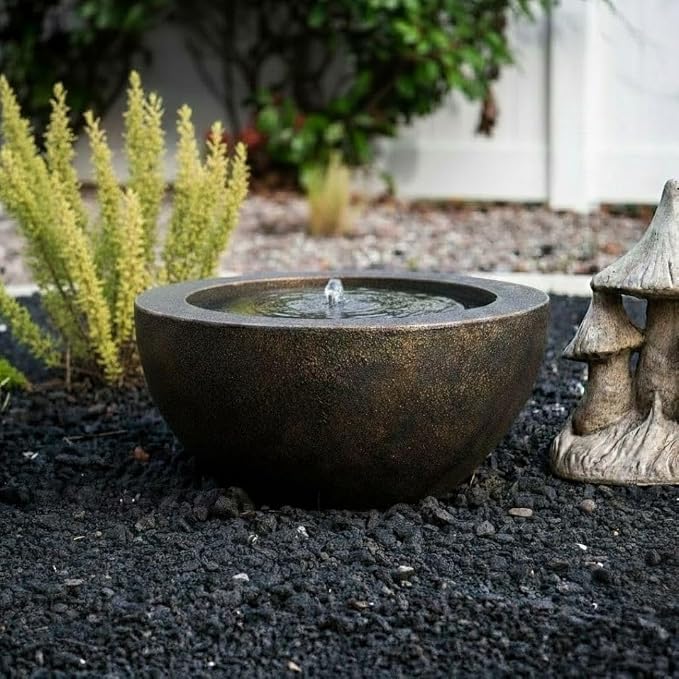 XBrand 9.65" H Round Sphere Water Fountain Indoor/Outdoor with LED Light, Polyresin Bubbler Feature for Patio, Yard, Home Décor - Bronze, Tranquil Serene Garden Accent