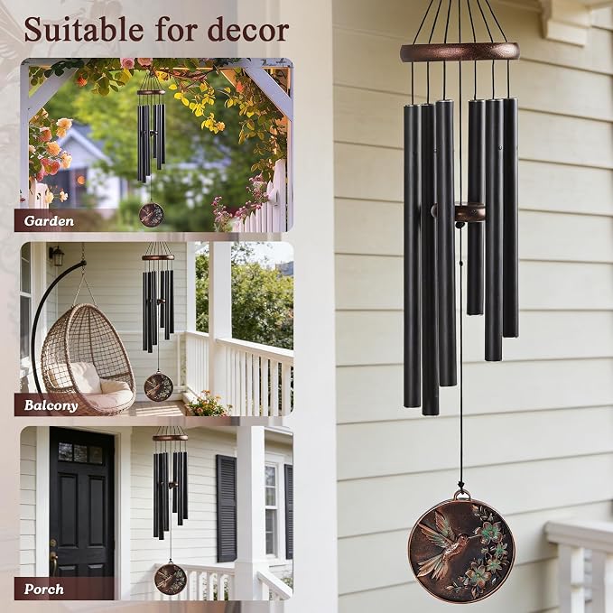 Wind Chimes for Outside 34" Vintage Hummingbird Memorial Wind Chimes Outdoor for Garden Patio Porch Decoration Birthday Memorial Sympathy Gift for Loved One Mom Dad Grandpa Grandma Friends