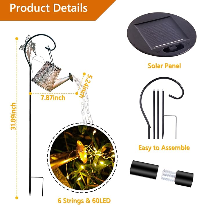 SRNPMIU Solar Watering Can Light, Solar Outdoor Decorative,Garden Decor Lights for Yard, IP65 Waterproof Hanging Lantern Landscape Lights, Garden Gifts for Mom, Grandma Women Birthday