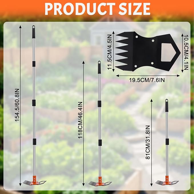 Weed Puller Tool with Long Handle, 60" Manual Weed Remover Tool, 2-in-1 Weeder Rake and Hoe Garden Tool, Uprooting Weeding Tool for Yard, Lawn, Patio, Garden