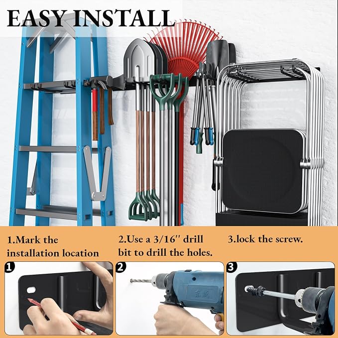 MOOMSINE Folding Chair Storage Rack Wall Mount, Garden Tool Hanger for Garage Organization, Patio, Beach & Camping Chairs Organizer Hooks, Holds 480 lbs - 4 Pack