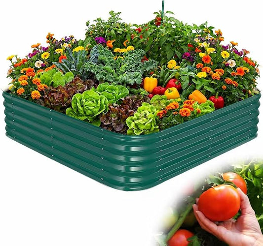 16.5" Deep Square Galvanized Raised Garden Bed 4x4 ft – Large Metal Planter Box for Vegetables, Flowers & Herbs – Heavy Duty Outdoor Above Ground Gardening Bed with Easy Assembly (Green)