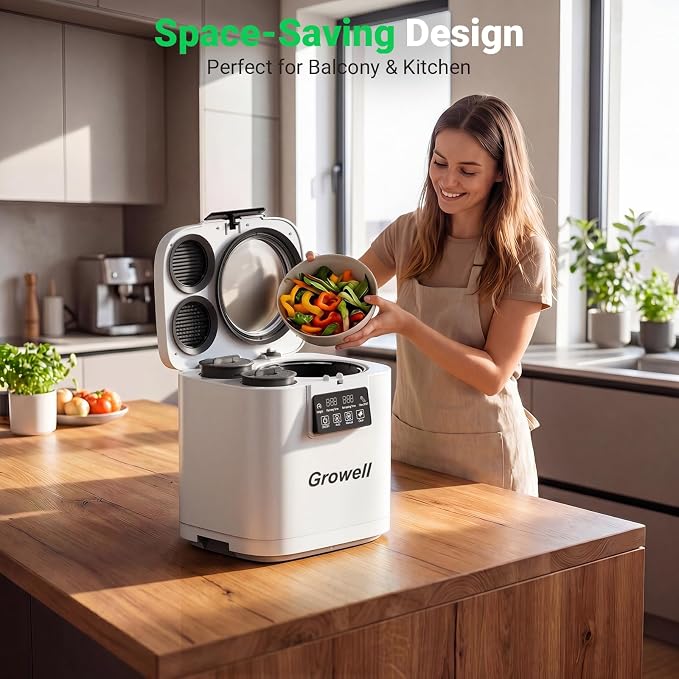 Growell 4L Electric Composter for Kitchen, Smart Countertop Compost Bin with Visible Window,Odorless & Low Noise, Auto-Cleaning,Turn Food Waste into Fertilizer, Food Waste Compost Indoor Machine