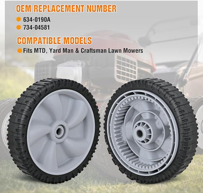 Yesker Lawn Mower Drive Wheels Replacement 8 Inch 734-04581 634-0190A Assembly, Lawnmower Front Wheels Compatible with Craftsman, Yard Machines, Husky, MTD RM210 RM220, Troy-Bilt and More, 2-Pack
