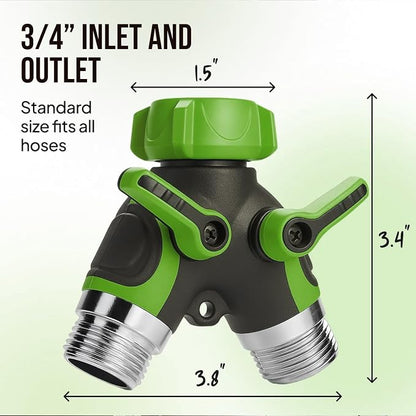 Garden Hose Splitter 2 Way Heavy Duty - Leakproof Full Metal Body Faucet Spigot Splitter (2 pack)