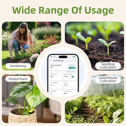 6-in-1 Soil Test Kit, pH/Humidity/Moisture/Temperature/Conductivity/Illuminance Soil Meter for Indoor & Outdoor, Soil Tester with Bluetooth Connectivity, Garden Tools for Plant Lover