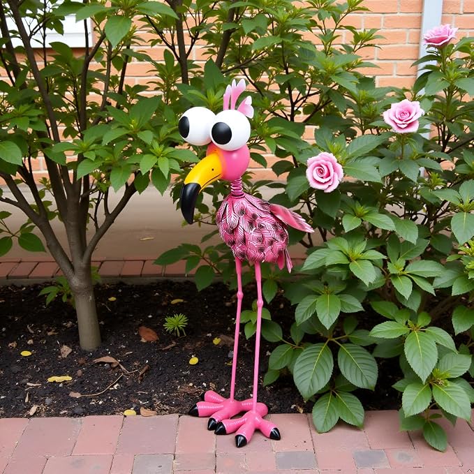 Large Flamingo Garden Statue for Yard, Lawn, Patio, Backyard | Metal Flamingo Outdoor Staute Waterproof, Pink Flamingo Yard Art Sculptures Decor