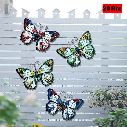 LWINGFLYER 4 Pcs Vintage Metal Wall Decor Butterfly & Flower - Rustic Farmhouse Metal Wall Art for Indoor Bathroom & Outdoor Fence Decoration (Butterflies)