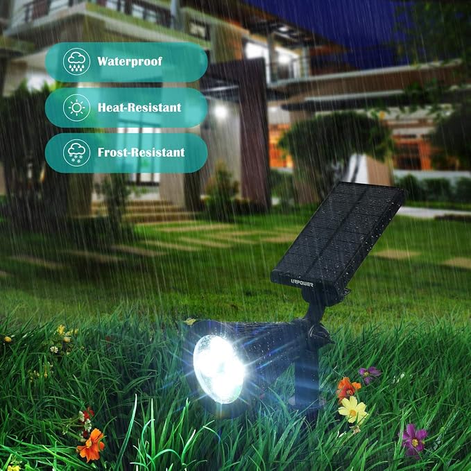 URPOWER Solar Lights Outdoor, 2-in-1 Solar Spot Lights Waterproof with 2 Lighting Modes, Adjustable Solar Powered Spotlights Auto On/Off Landscape Lights for Yard Garden Pathway, 4 Pack (Cool White)