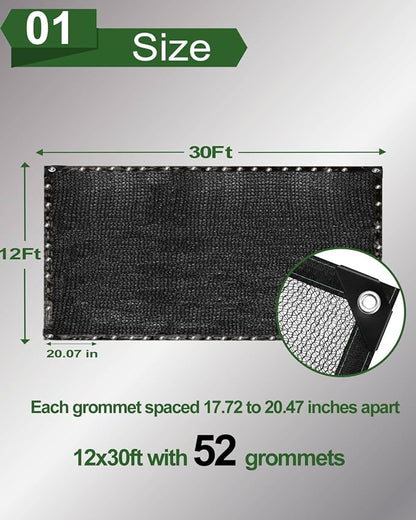 vensovo 30% Sunblock Shade Cloth Net Black Resistant - 12x30 Ft Garden Shade Mesh for Plant Cover, Greenhouse, Chicken Coop, Kennels, Tomatoes Plants