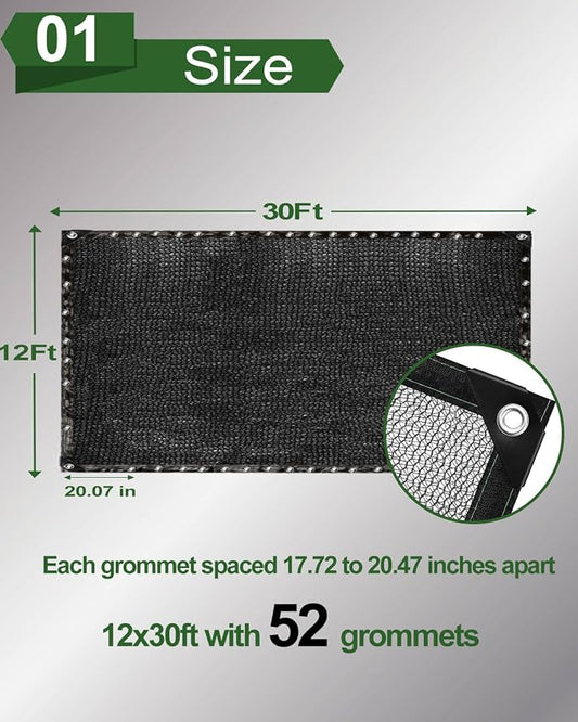 vensovo 30% Sunblock Shade Cloth Net Black Resistant - 12x30 Ft Garden Shade Mesh for Plant Cover, Greenhouse, Chicken Coop, Kennels, Tomatoes Plants