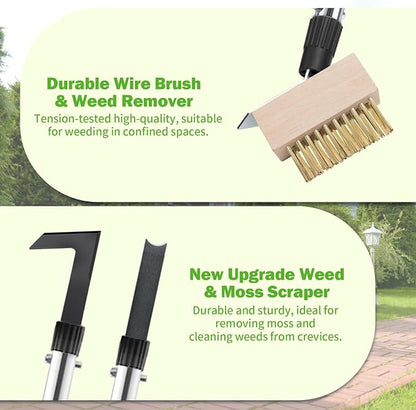 Crack Weeder Tool Set, Weed Scraper Tool Moss Brush Scraper Set Combo, 60" Crevice Weeding Tool for Sidewalk Cracks, 3 Different Weed Remover Tool Heads for Driveways, Patios, Pavers, Garden Cracks