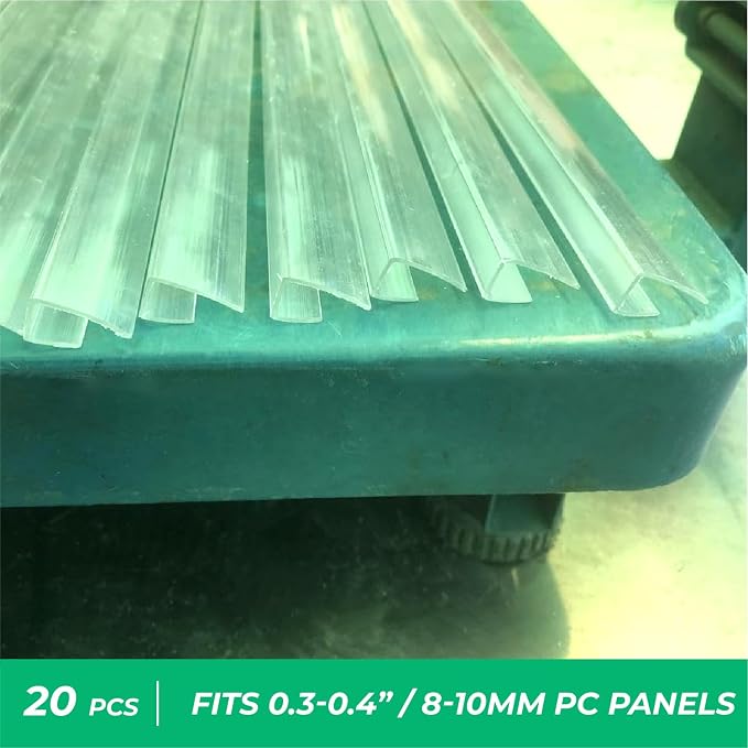 Polycarbonate Greenhouse Panels U Connector Profile - 20 Pieces, 2ft Length, Prevent Dust, Rain & Moisture from Getting into Twin-Wall Greenhouse Panels, Fit 10mm or 8mm Panels (U Connectors 10mm-2ft)