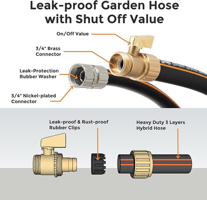 Giraffe Tools Garden Hose 5/8" with Shut off Valve, Custom Length, Heavy Duty, No Kink, Flexible, Rubber Garden Hose, Leakproof Water Hose, 600 Burst PSI, 100ft Male to Female Hose