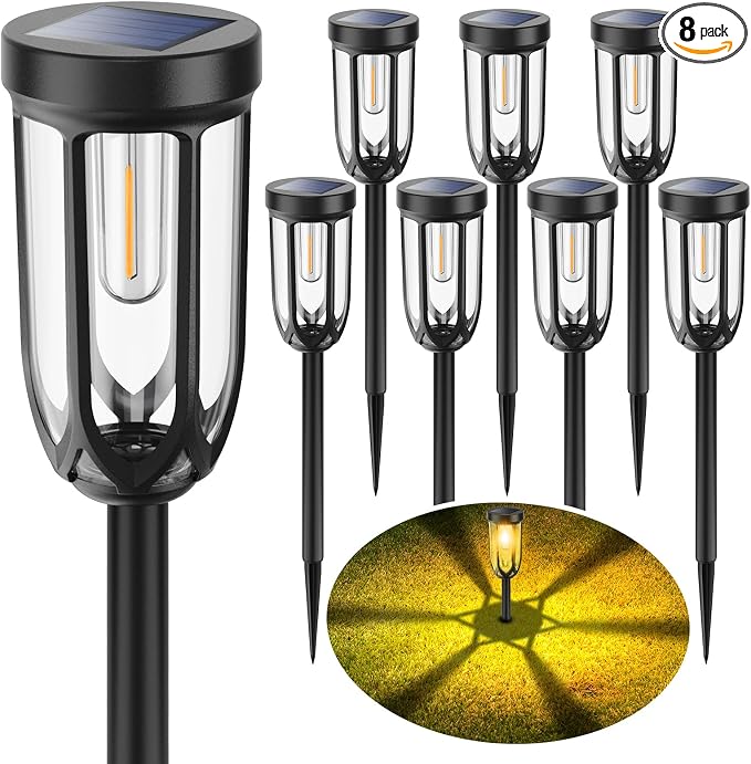 UMYBJRNDSA-Solar Lights Outdoor 8 Pack, Solar Pathway Lights, Solar Lights Outdoor Waterproof IP65, Bright Auto On/Off Garden Lights, Solar Landscape Lights for Driveway Walkway Lawn Yard (Warm White)