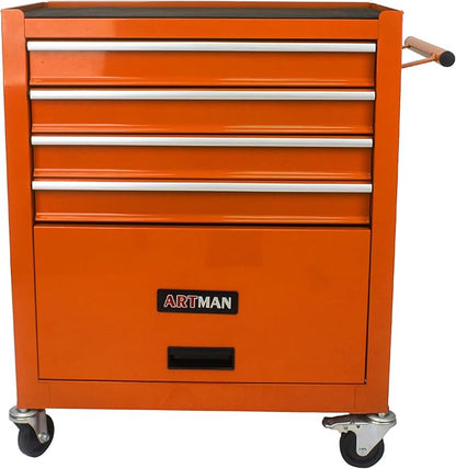 YOPTO Multifunctional Cart with 4 Ball-Bearing Drawers,Portable Rolling Tool Chest W/ 4 Wheels and Pull Handle,for Garage,Warehouse,Workshop,Repair Shop,Orange