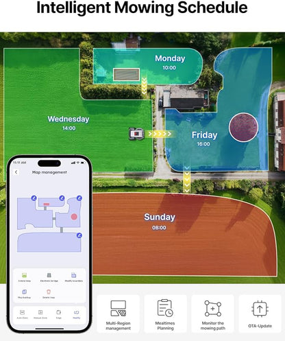 ANTHBOT M9 Robot Lawn Mower 1/4 Acre, Dual Vision+Full-Band RTK Robotic Lawnmower, No Perimeter Wire, App Control Obstacle Avoidance, 45% Slope, Cutting Height, Multi-Zone Mapping