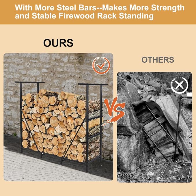 Vailge Firewood Rack Outdoor 4FT with Waterproof Firewood Carrier Bag, Adjustable Heavy Duty Steel Firewood Holder Storage, Log Rack for Fireplace, Fire Pit, Backyard, Camping