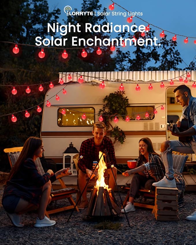 2-Pack 100 LED Red Solar String Lights Outdoor - 64FT Crystal Globe Waterproof Solar Powered Lights for Outside with 8 Lighting Modes for Patio Decorations, Garden, Party, Porch, Wedding, Yard