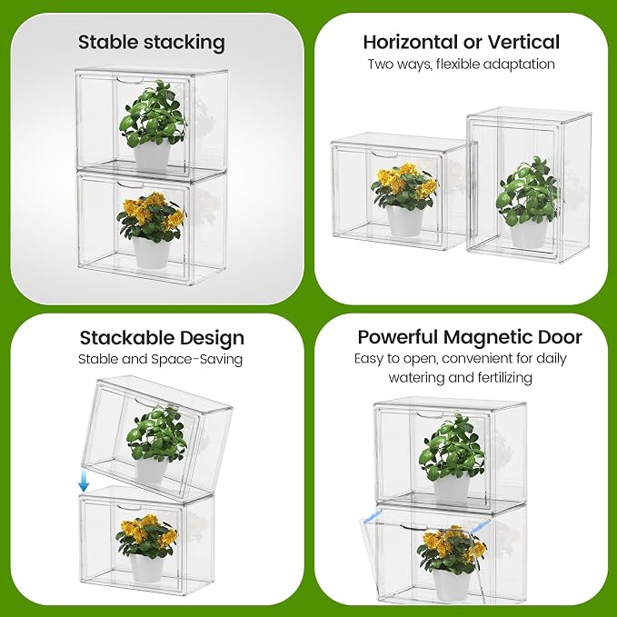 BOHOIDEE 14.1"X10.6"X8.6" Mini Greenhouse for Indoor, Clear Portable Tabletop Green House with Magnetic Door for Small Plants Nursery Germination and Display(1, Medium-A)