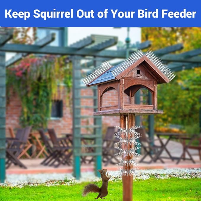 Bird Spikes Squirrel Proof Baffle for Bird Feeders, 320 Inch Avoid Climb Spikes for Outside, Fence, Wall, Tree, Drainpipes, Deterrent Spikes for Squirrel, Pigeons, Raccoon, Cat, Stainless Steel Spikes