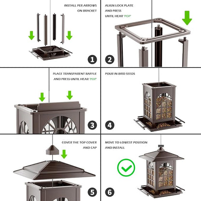 Birdream 2 Pack Bird Feeders for Outdoor Hanging, Assembly Required, 1-Min Easy Setup, Classic Courtyard Design, Attracting Cardinals Chickadees Goldfinches & Sparrows - Brown
