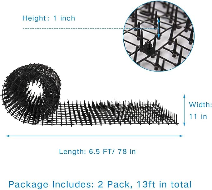 2 Pack 6.5ft Cat Scat Mat with Soft Spikes, 13ft Humane Indoor/Outdoor Cat Deterrent Strips for Garden Borders, Countertops & Furniture, 78" x 11" Each