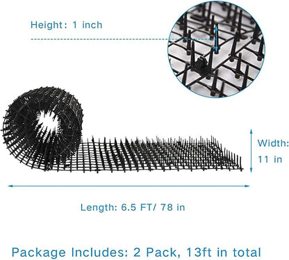 2 Pack 6.5ft Cat Scat Mat with Soft Spikes, 13ft Humane Indoor/Outdoor Cat Deterrent Strips for Garden Borders, Countertops & Furniture, 78" x 11" Each