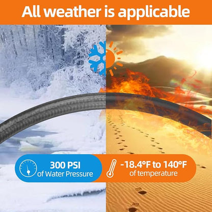 SPECILITE Garden Water Hose 200 ft x 5/8 in Heavy Duty, Flexible and Lightweight, Burst 600 psi, Kink-less Hybrid Rubber Pipe for Backyard, 3/4'' Brass Fittings, Black