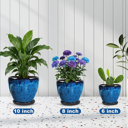 Ceramic Plant Pots with Saucer, 6 inch Glaze Planters for Indoor Plants with Drainage Holes, Decorative Small Flower Pots Outdoor, Modern Succulent Pots for Home Room Decor