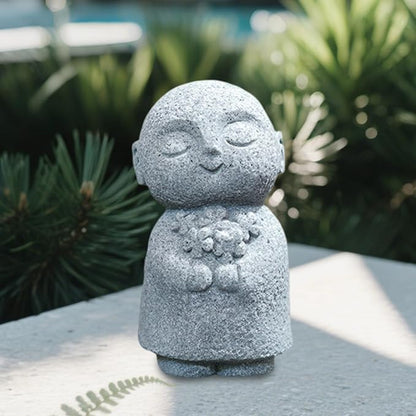 Buddha Statue Indoor, Jizo Monk Praying Small Buddha Statue Holding Flowers, Zen Desk Decor for Home Office, Japanese Garden, Small