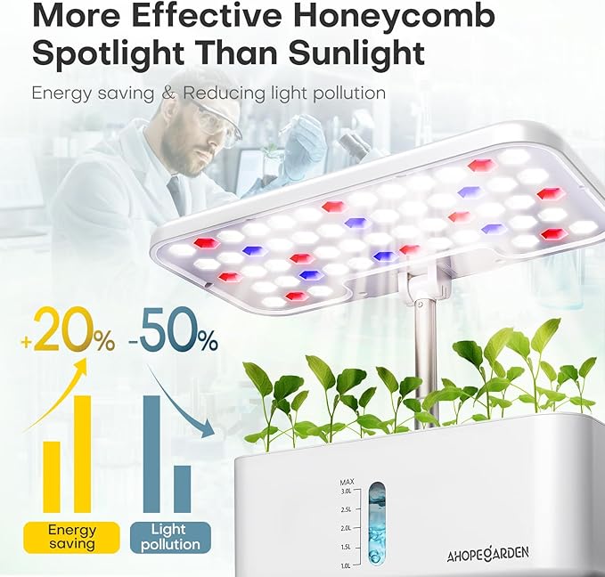 Ahopegarden Indoor Garden Hydroponics Growing System: 10 Pods Plant Germination Kit Herb Vegetable Growth Lamp Countertop with LED Grow Light - Hydrophonic Planter Grower Harvest Lettuce