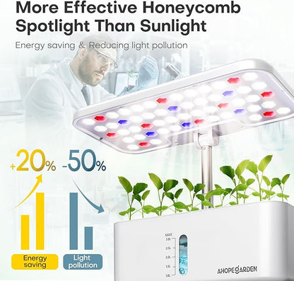 Ahopegarden Indoor Garden Hydroponics Growing System: 10 Pods Plant Germination Kit Herb Vegetable Growth Lamp Countertop with LED Grow Light - Hydrophonic Planter Grower Harvest Lettuce