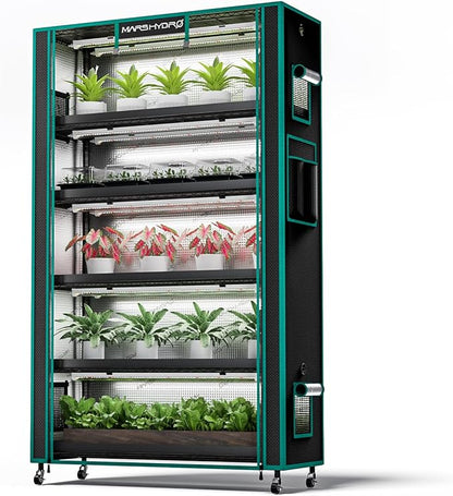 MARS HYDRO 2026 Plant Stand with Grow Lights,6-Tier Plant Shelf with 10 Full Spectrum LED Lamps (225W, 3ft) & Grow Tent | for Vegetables, Seedlings, Plant Growth | 5000K, 43x16x71''