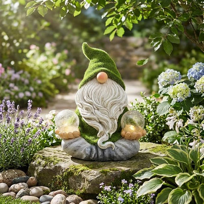 TERESA'S COLLECTIONS Garden Gnomes Decor with Solar Lights, St Patricks Decorations for Outdoor Decor,Resin Flocked Zen Garden Decor Outdoor for Porch Patio, Yoga Gnome Gifts for Women and Men, 6"