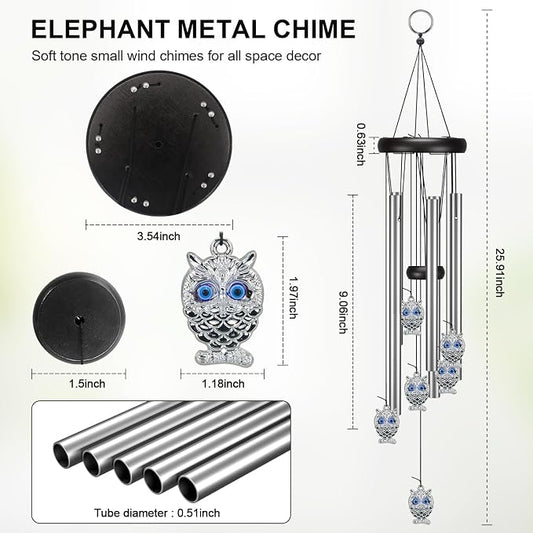 Virekm Small Wind Chimes, House Warming Gifts for Women, New Home Gift Men, Outdoor Gifts for Neighbor, Windchimes for Patio Decoration, Garden Decor for Outside, Zen Decor Yard (Blue Evil Eye Owl)