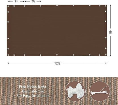 90% Outdoor Sun Shade Cloth, 6’ x 12’, Pergola, Deck, and Backyard Patio Sunshade with UV Protection, Heat Resistant HDPE Material, Reinforced Grommets (6x12 FT,Brown)